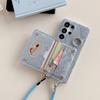 For Samsung Galaxy S24 Ultra Case Card Holder Mirror Snake Texture PU+PC Back Cover with Lanyard