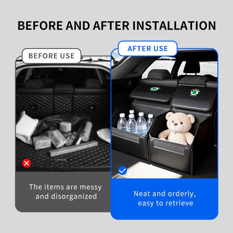For Skoda Leather Car Trunk Storage Box Multifunctional Tool Organizer Bag Octavia Superb RAPID FABIA KAMIQ KAROQ KODIAQ YETI Csu500