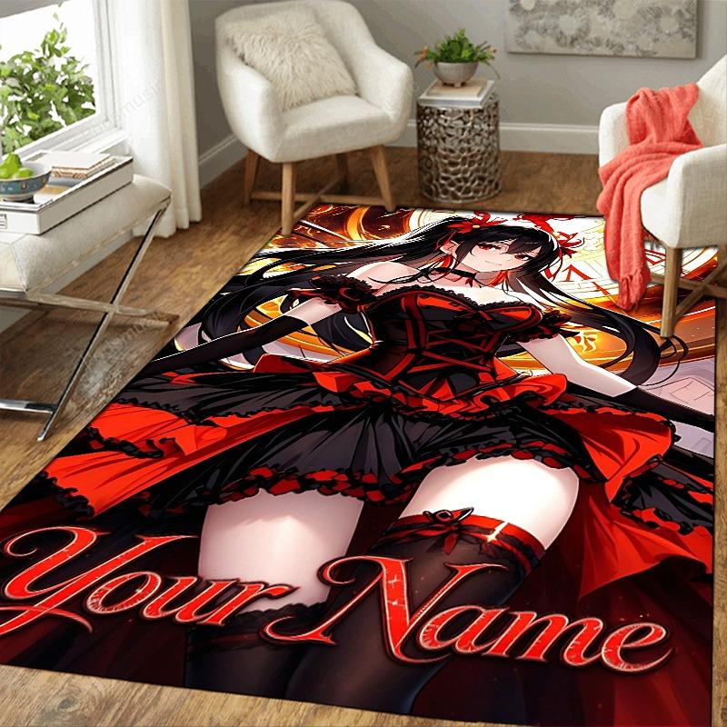 Custom 1Pc Name Gothic Fantasy Flannel Personalized Rug Non Slip Floor Mat Soft Carpet for Living Bedroom Office Home Decor Gift