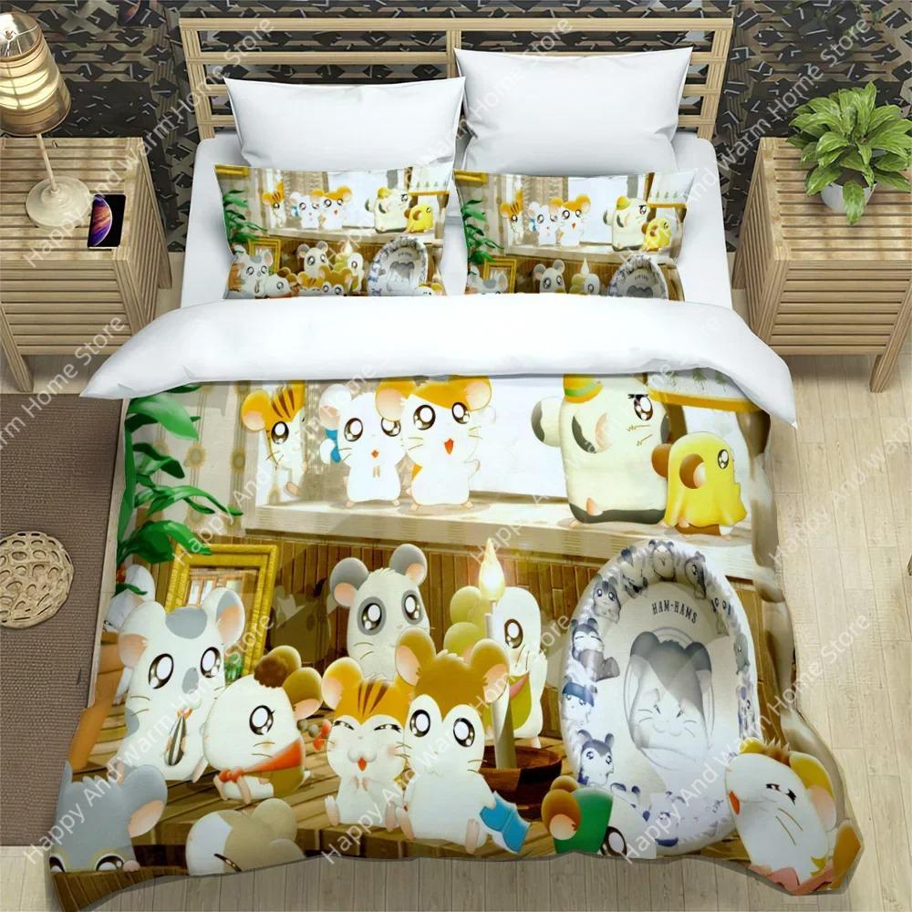 3D Printing Carton Lovely Hamtaro Beding Set Soft Duvet Cover Pilow Set Birthday Gift Children Comfortable Quilt Cover Beding Home Textiles