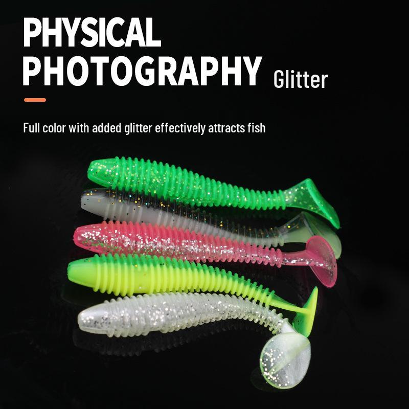 Lure Threaded T-Tail Soft Bait: Floating Drop Shot Worm for Bass & Mandarin Fish, Slow Sinking Crank for Texas Rig.