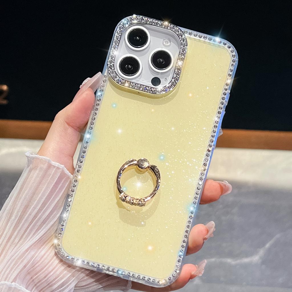 IMD Glitter Stars Plating Finger Ring Diamond Case For iPhone 17 Air 16 E 15 14 13 Pro Max Plus Rhinestone Clear Shockproof Capa
