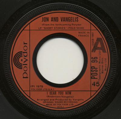 7inch Record JON & VANGELIS - I Hear You Now POSP96 Polydor 1979 UK Dance & Electronica Used