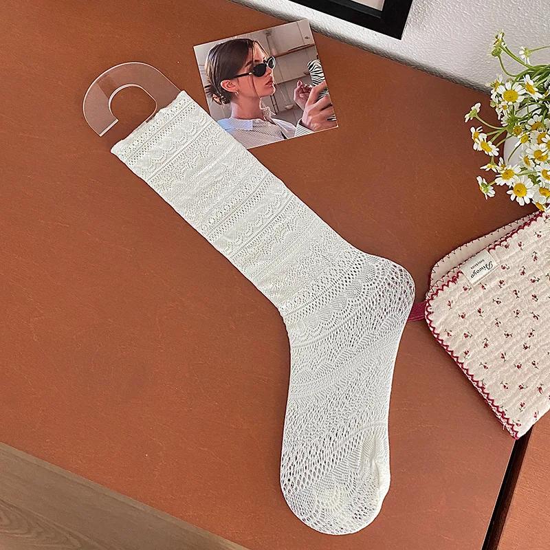 Lolita Long Socks Women Stockings Jk Sweet Girls Stocking Solid Color Lace Hollow Pile Socks Stockings Female Spring Summer