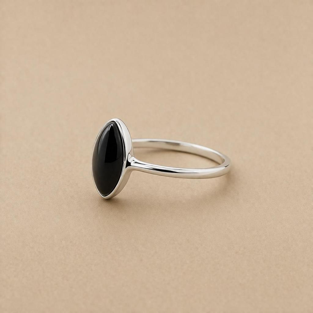 Black Onyx Marquise Ring, 925 Sterling Silver Bezel Ring, Minimalist Gemstone Jewelry