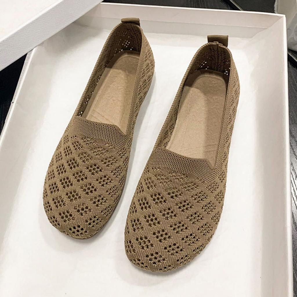 Sommer Neu Weiche Sohle Weiche Oberfläche Modisch Lässig Mesh Fly Woven Atmungsaktiv Bohnenschuhe Hohl Flacher Mund Flache Sohle Einzelner Schuh für Damen