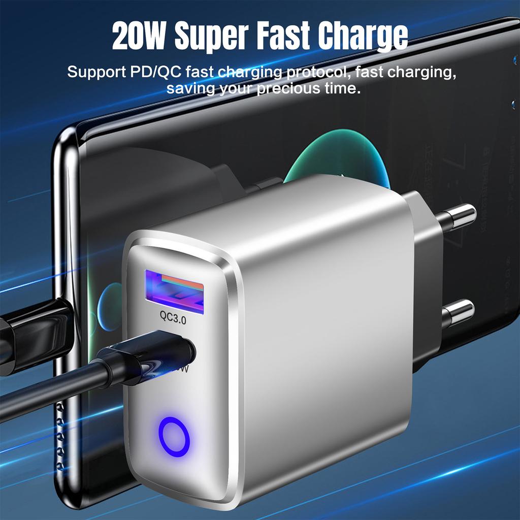 20W Type C Charger Plugs With LED Light Indicator European Socket Compactly Size Universally Compatibility For Phones