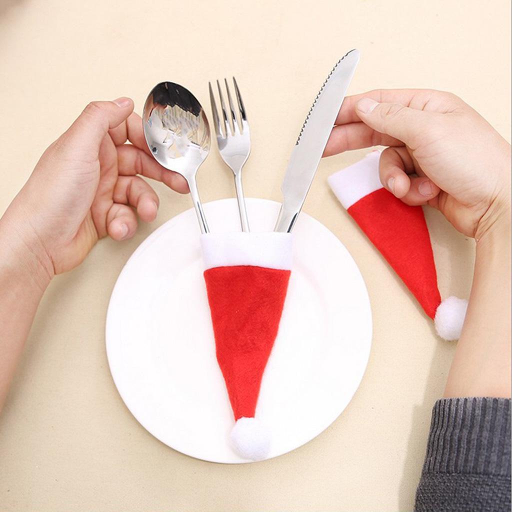 10Pack Christmas Tableware Decorations Wine Bottle Caps Knife and Fork Cloth Bag