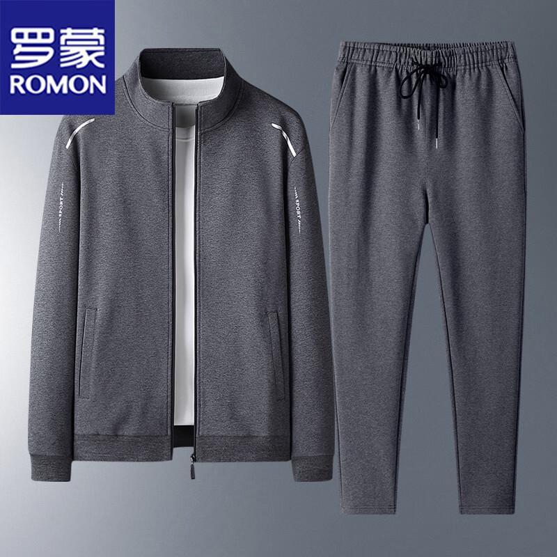 ROMON Men's Stand Collar Jacket & Trousers Set