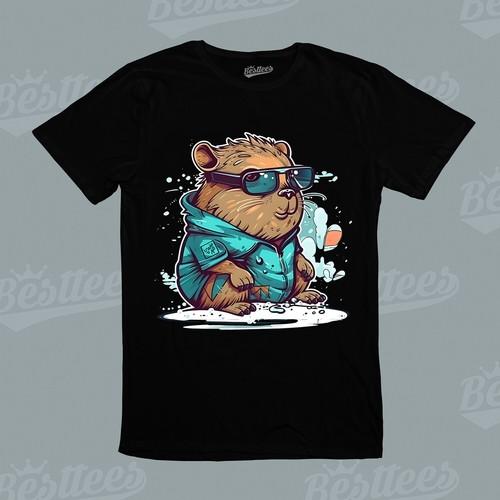 Giant Rodent Cartoon Cute Animals Capybara Holidays Happy Capy Tee T-Shirt S разноцветный
