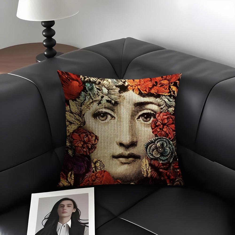 Abstract Women Simple Art Cushion Cover Natural Linen Organic Fabric DoubleSided Printing Sofa Home Decor Gift Pillow Case