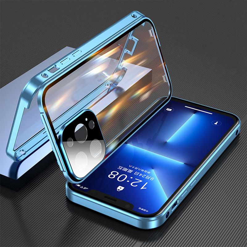 Double Sided HD Glass Metal Frame Case For iPhone16e 17 15 14 13 12 11Pro Max Shockproof Lock Catch Cover Camera Lens Protection