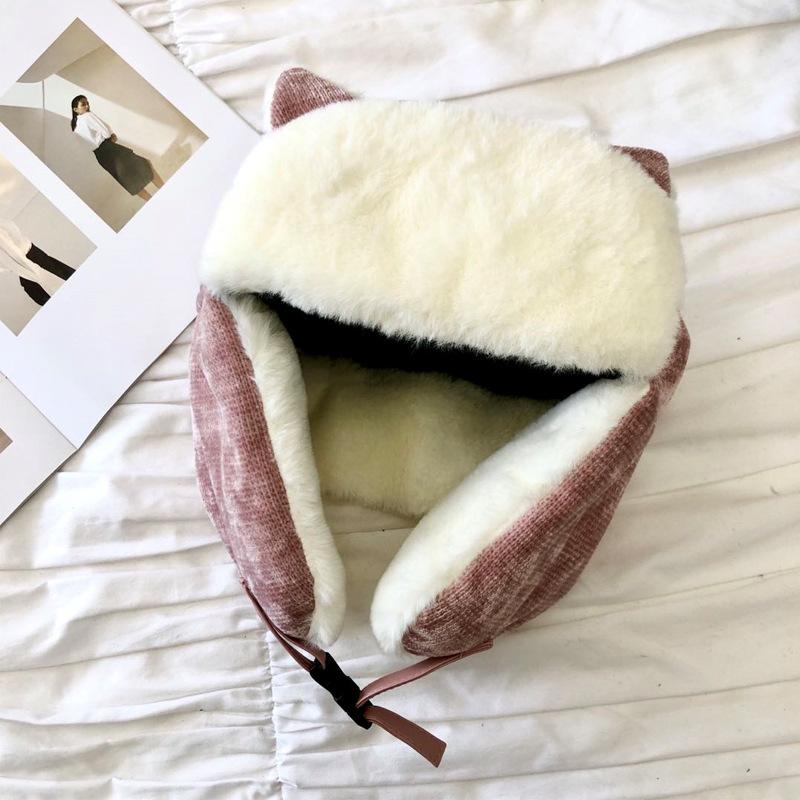 Cat ears Lei Feng hat female cute autumn and winter windproof winter cold warm versatile corduroy cotton hat