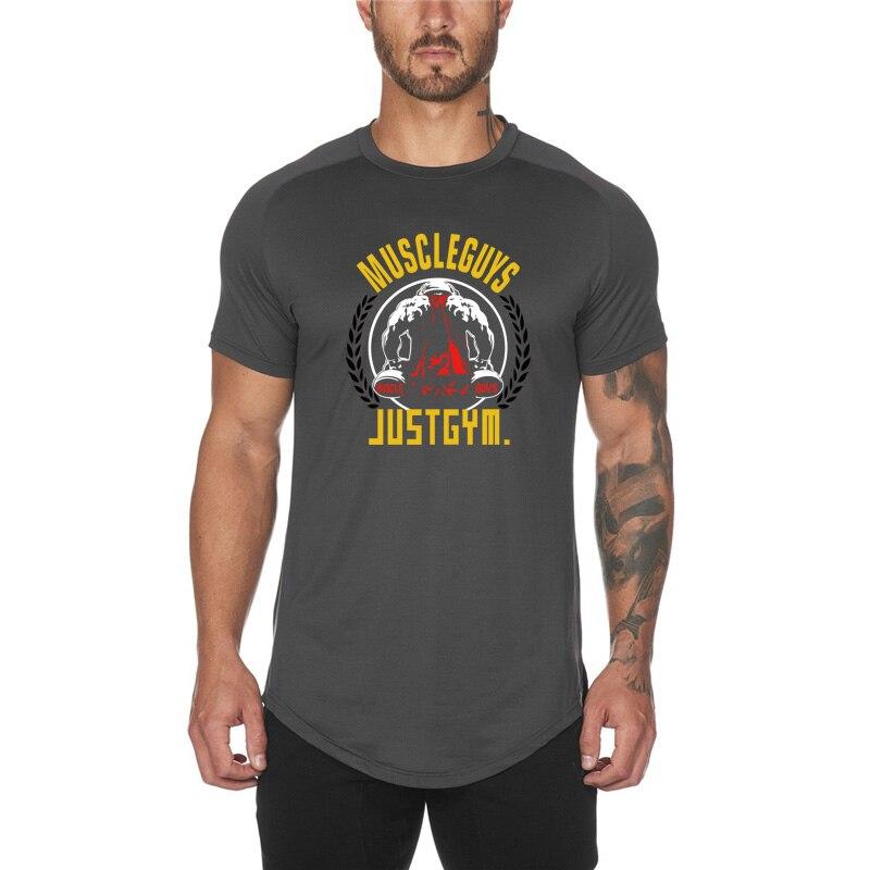 Muscleguys Herren Bedrucktes Sport Kurzarm Outdoor Laufen Training T-Shirt Lässig Leicht und Atmungsaktiv