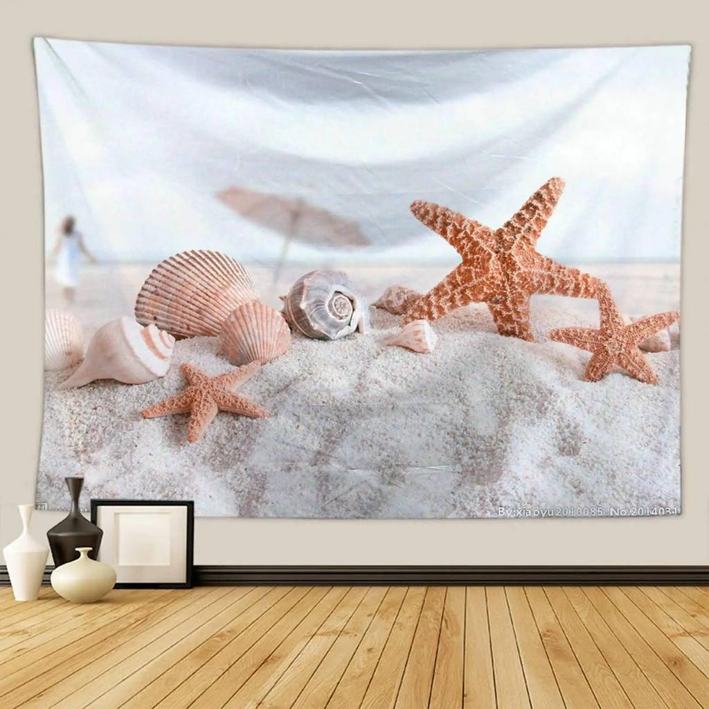 Starfish Seashells Tapestry Sea Creatures Tapestry Beach Blue Ocean Tapestry Wall Hanging Bedroom Living Room Dorm Decoration