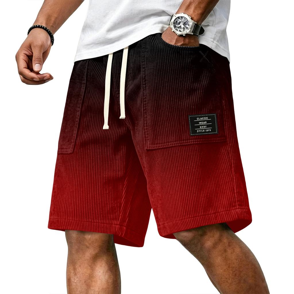 Herren Freizeit Corduroy Kordelzug Shorts Farbverlauf Stil mit Buchstaben Aufnäher Klassisch Bequem Sitz Sommer Strandkleidung