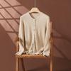 Retro Women's Grey Cable Knit Cashmere Cardigan Sweater - Round Neck, Long Sleeve, Open Front