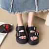 Fashion Platform Flip-flops Women's Summer Wear New Fashion Round Head Open Toe Metal Buckle Heightened Non-slip Cool Mop