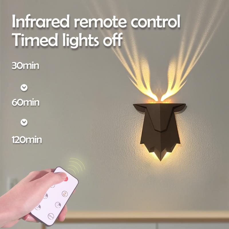 Deer Night Light with Remote Control Rechargeable Antler Wall Lamp 3 Brightness Level Nightlights For Christmas Decorations