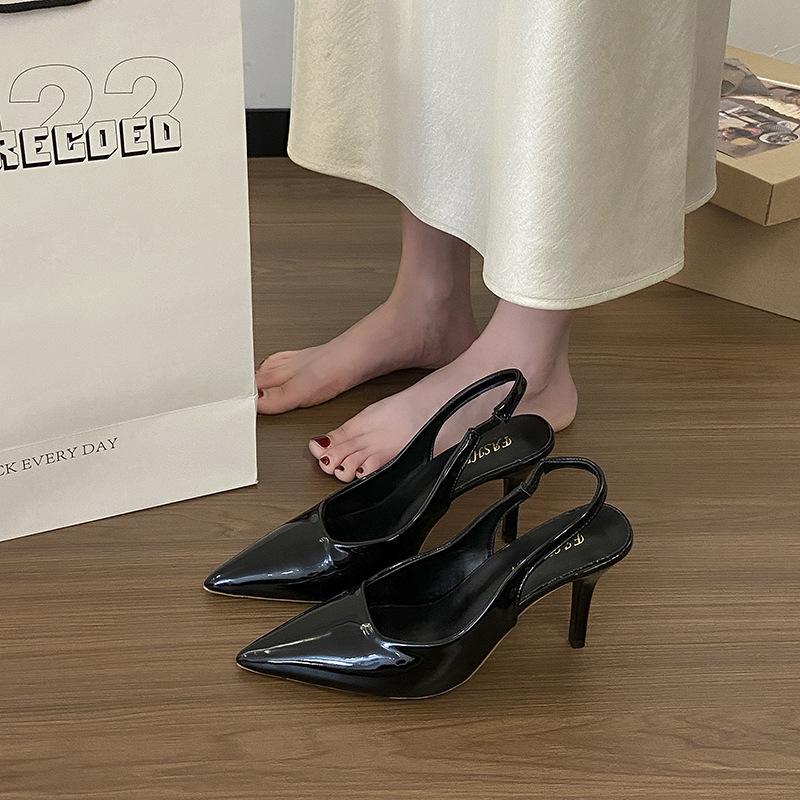 

One word with bag head back empty sandals femininity single shoes summer versatile and thin fashion pointed high heels sandals 35