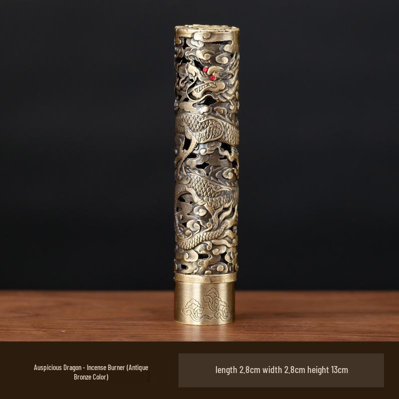 

Сплавная цилиндрическая курильница с дизайном феникса и дракона для подношения сандалового благовония Будде в помещении.