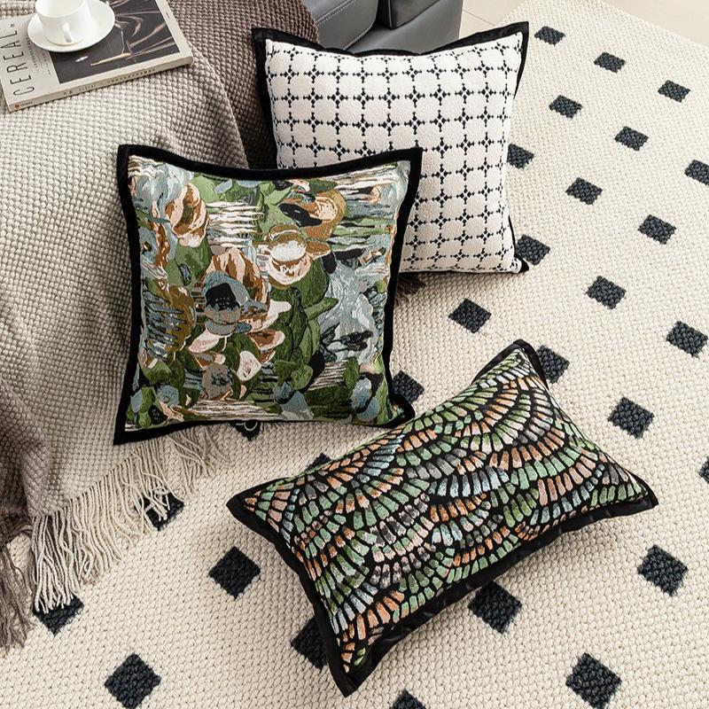 Nordic Pillow Modern Simple Jacquard Cushion Cover 45x45cm Green Baroque Throw Pillow Cover Luxury Living Room Sofa Home Decor Pillowcase Without Core
