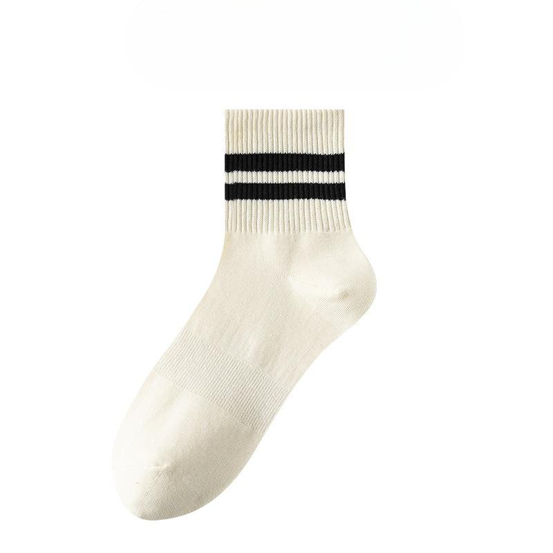 Female Spring and Autumn Stripe Two Bars Gird Waist Rubber Band Running Sports Sweat Absorbent Tube Cotton Socks