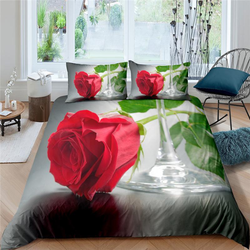 

Luxury 3D Rose Flowers Print Home Living Comfortable Duvet Cover Set Pillowcase Bedding Set Queen and King EU/US/AU/UK Size Eu Single 135x200
