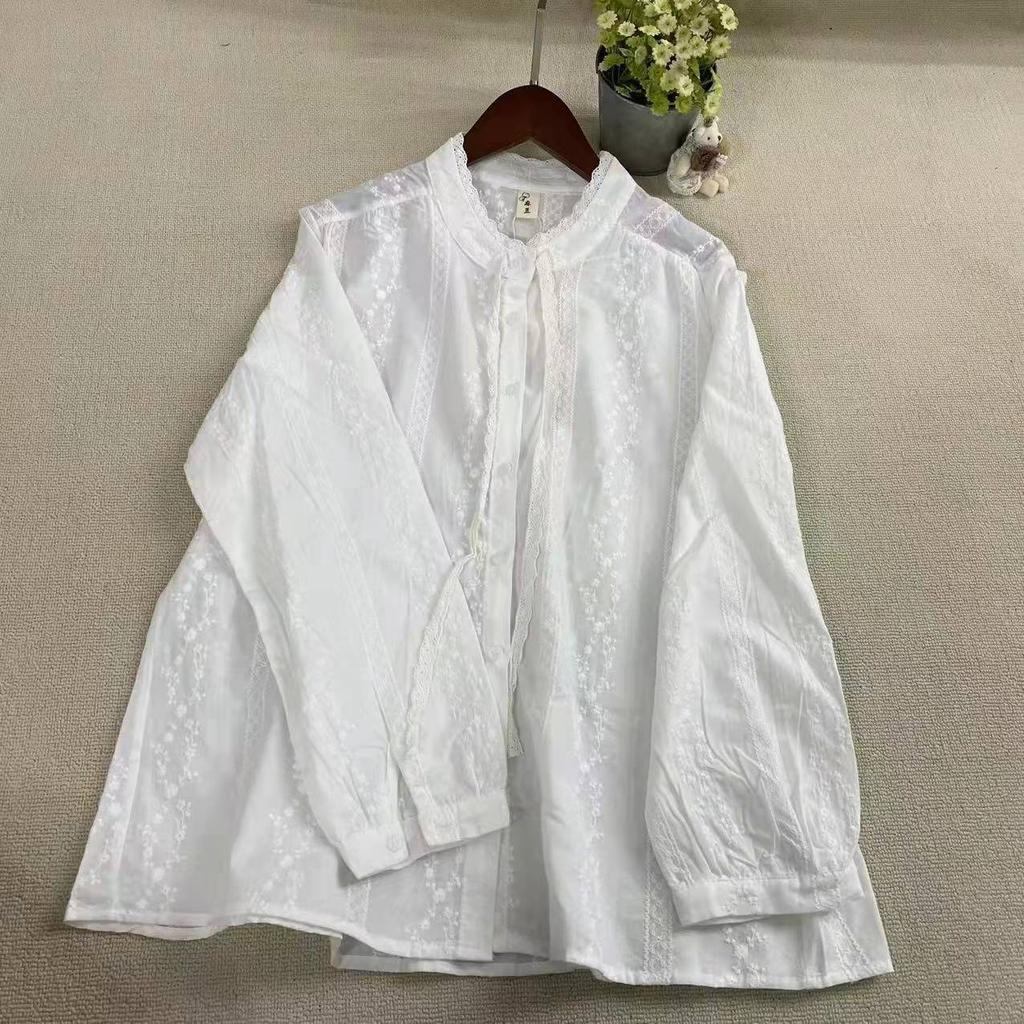 1116 Spring New Women's Shirt Embroidery Japanese Loose Shirt Casual Small Fresh Sweet Cotton and Linen Long Sleeve Age Reduction