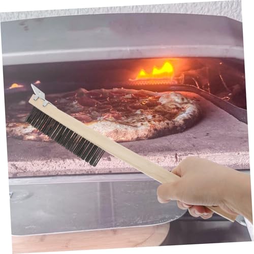 Generic Pizza Oven Brush, Wire Brush with Wooden Handle, Scratch Brush and Scraper In One, Heat-Resistant Cleaning Tool for Pizza Stones, 13.78 Inch