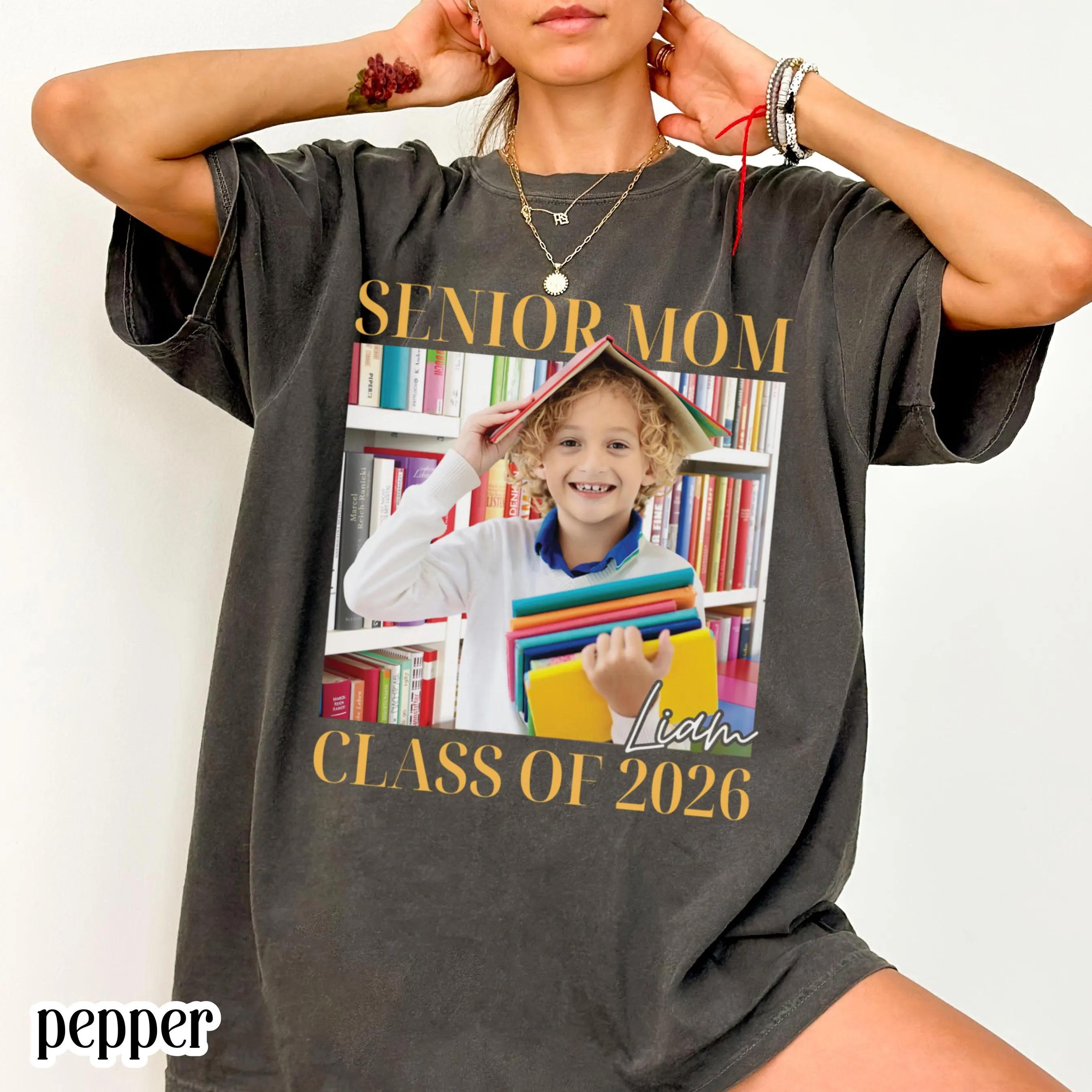 

Senior Mom 2026 Comfort Colors Shirt Proud Mom Graduate Tee Personalized Photo Name Class Year 2026 Graduation Mothers Day Gift 3XL
