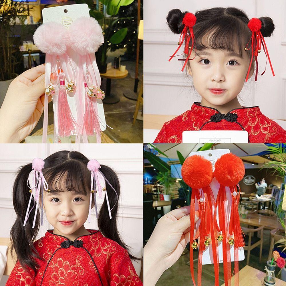 Ball Red Butterfly Children Barrettes Duckbill Clips Chinese Hanfu Hair Clips Festival Hairpins