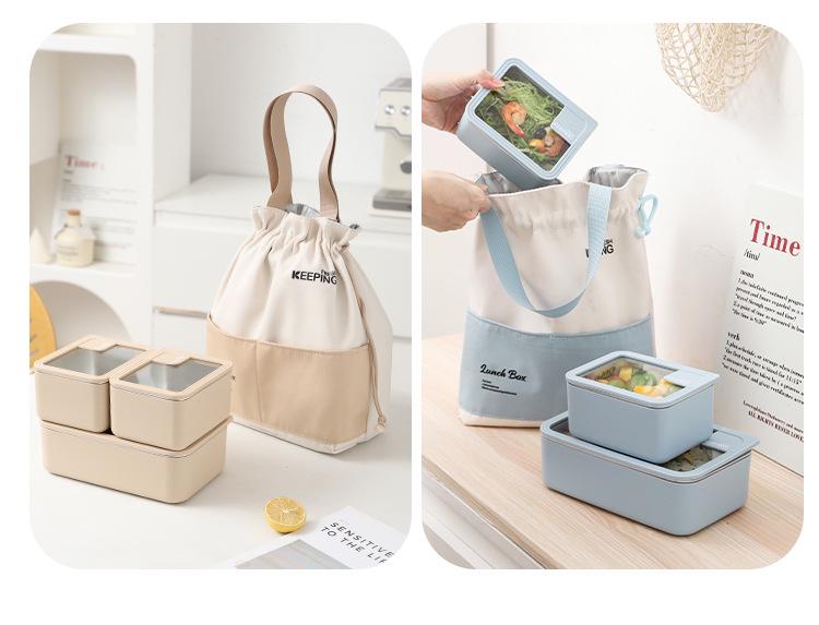 Korean Stainless Steel & Glass Airtight Lunch Box, Square Bento Food Container for Students