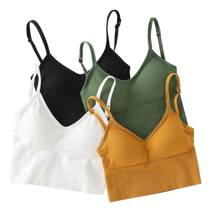 Eleganter Lässiger Stilvoller Weste Großer U-förmiger Schönheitsrücken Kleines Camisole Bauch Tanktop Damen Sommer Innenunterteil Außenkleidung Brustpolster Unterwäsche