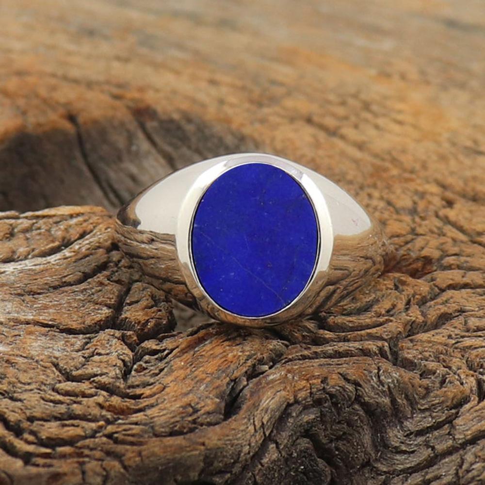 Natürlicher Lapislazuli-Ring, Herren-Siegelring, 925er-Sterlingsilberring, Jubiläumsringe für Männer, Ehering für Männer, Ring für den kleinen Finger, Bandring