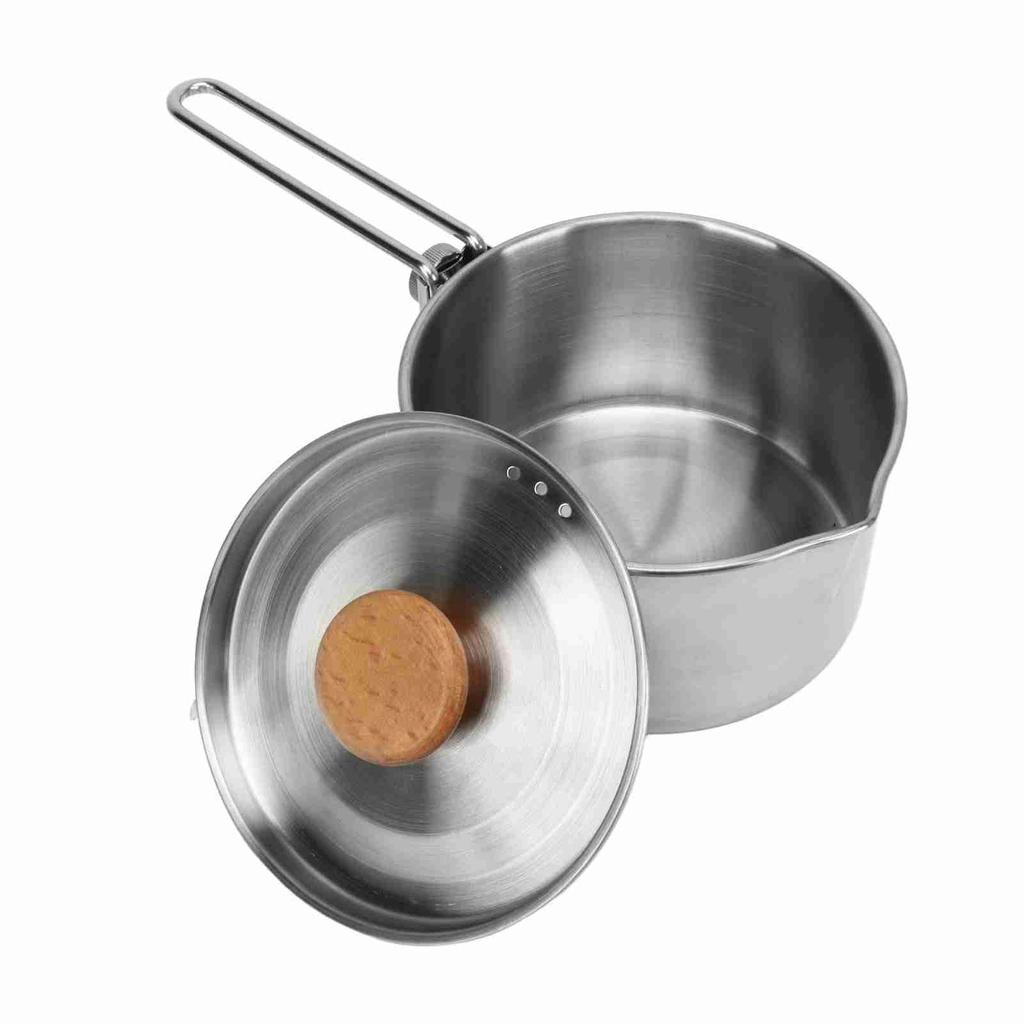 Camping Pot 304 Stainless Steel Portable Camping Kettle with Foldable Handle for Picnic Hiking 1L