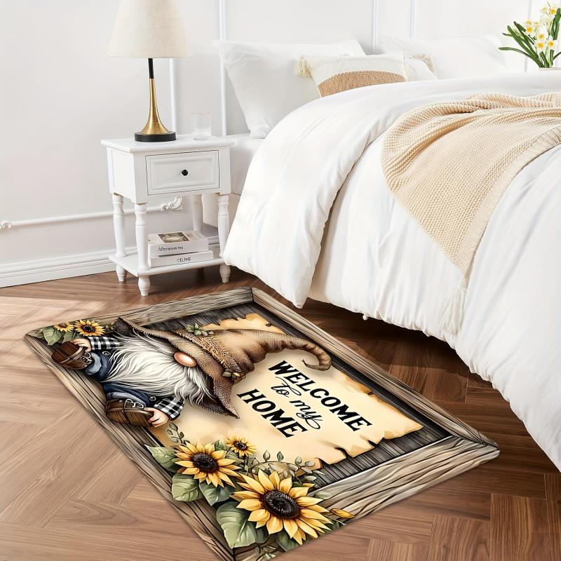 VIKAMA Sunflower Welcome Home Doormat Soft Flannel Machine-Washable Floor Mat Entrance Hallway Rug Home Decoration