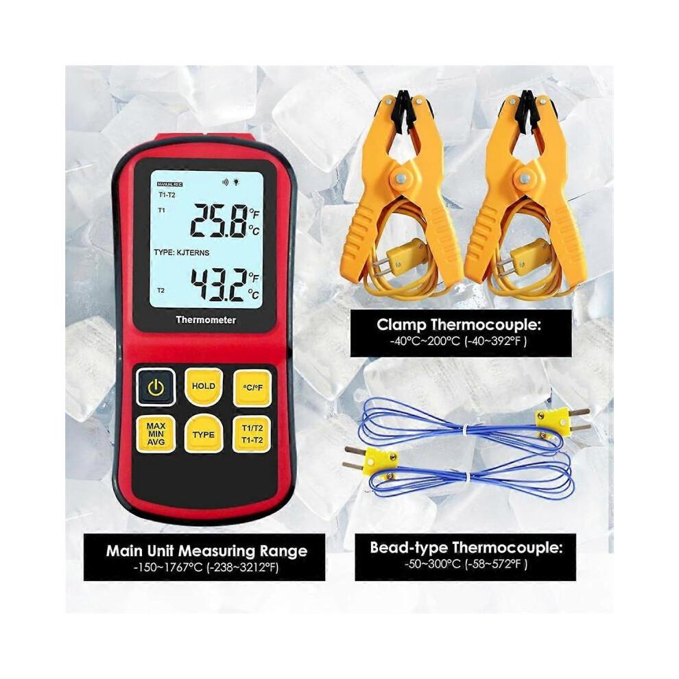 Digitales Thermoelement-Thermometer Typ K, mit 2 Temperaturklemmen und 2 verdrahteten Thermoelement-Sonden