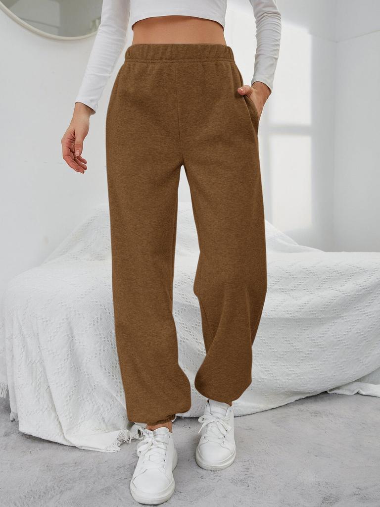 2026 Europäische und Amerikanische Einfache Gerade Lässige Hosen Frühling/Sommer Taschen Design Hohe Taille Fleece-gefüttert Lange Hosen