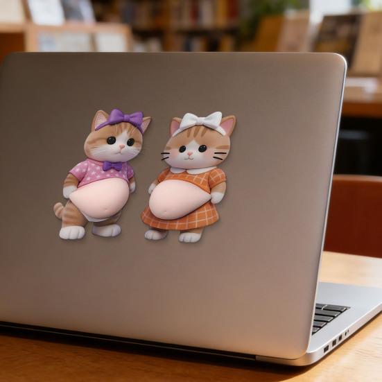3D Pet Belly Sticker Soft Anti-Collision Sticker Cartoon Kitten/Puppy Decal with Big Belly Cute