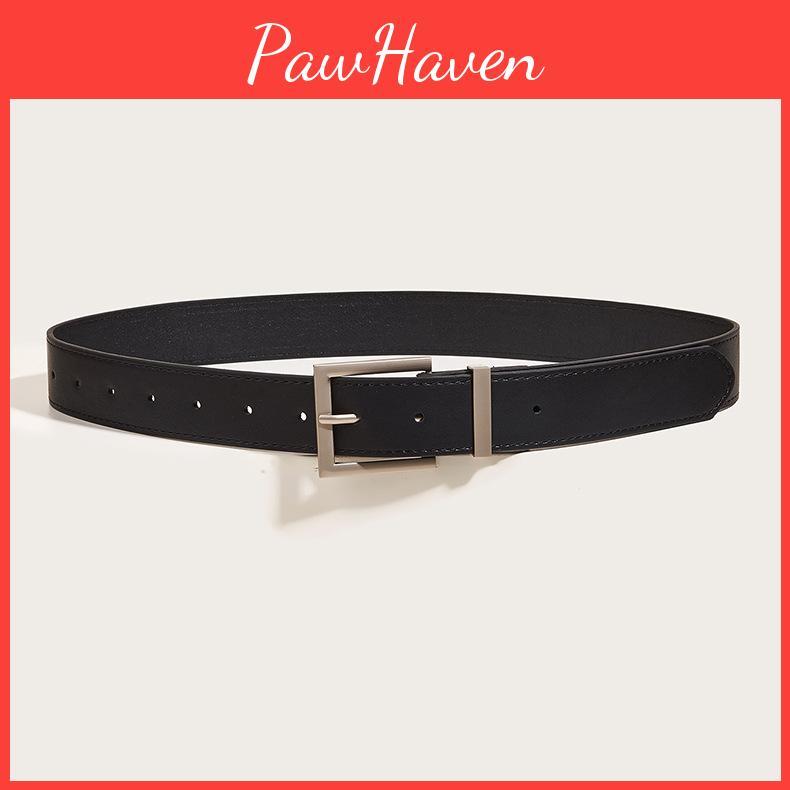 Solid Square Buckle Color Leather Belt Metal Decoration Black Fashion Girdle