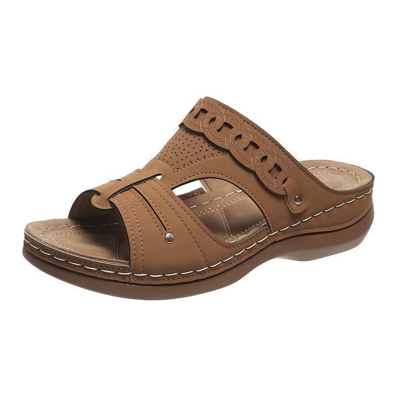 South East Asia new slope heel open-toed fish mouth slippers women's retro hollow thick-bottomed beach sandals