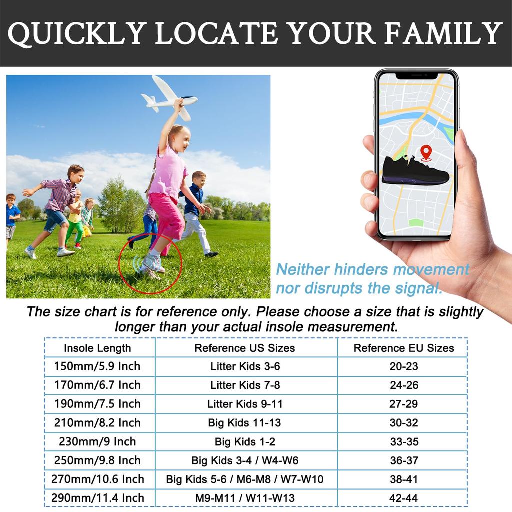 Insoles for Airtag Tracking Devices, Hidden Holder for Airtags, Comfortable and Secure Shoe Insoles for Children and Adults (Size: 21cm)