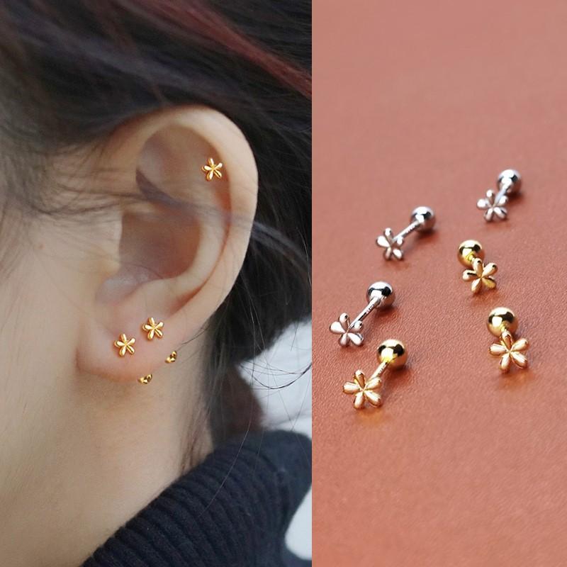 Cute Sweet Little Five Leaves Flower Stud Earrings for Women Luxury Silver Color Stainless Steel Piercing Korea Earring Jewelry