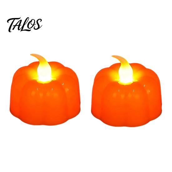 Safe Plastic Candle Props 2Pcs Halloween Pumpkin Flameless Candles, Battery Operated LED Candle, Decorative Candles Lights for Light, 3D Tealight