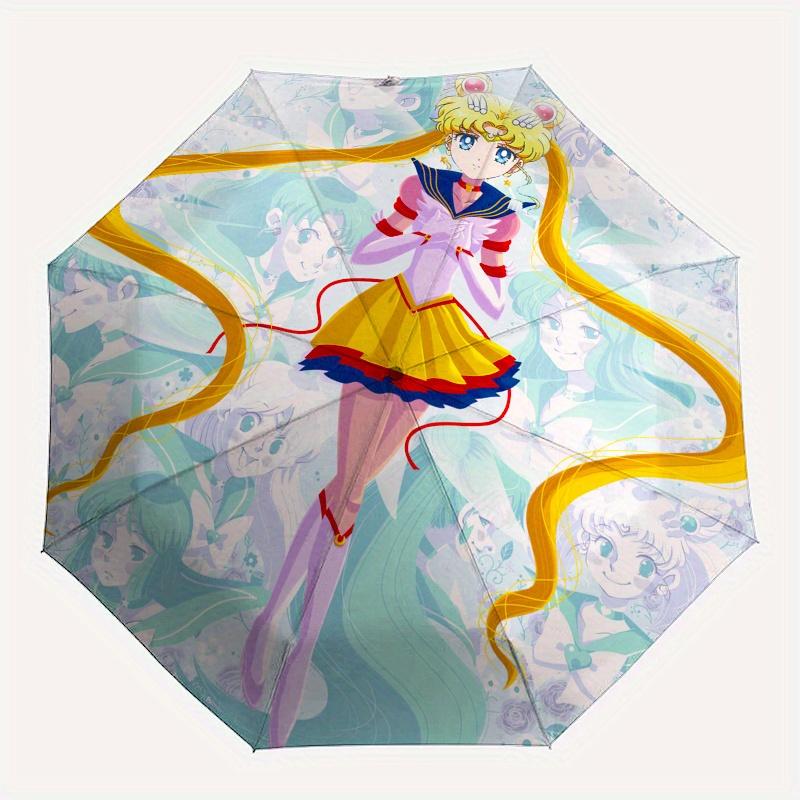 "Sailor Moon" Anime Character Circular Art Print Poster Umbrella, Portable 3 Fold Compact Umbrella for Men & Women,S76