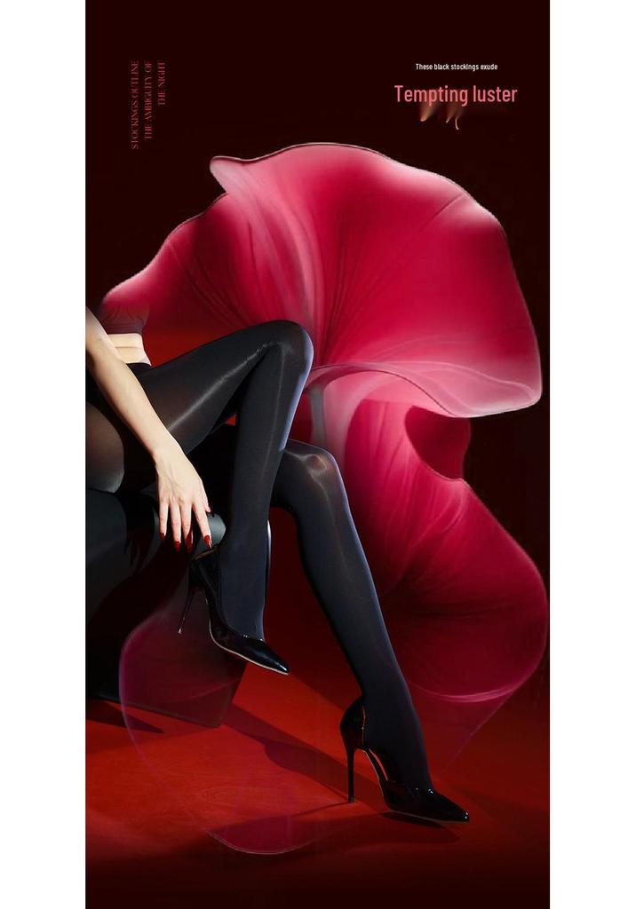 Ling Wei Run "Diamond Light" Glossy Seamless Black Silk Pantyhose - Spring/Autumn 60D