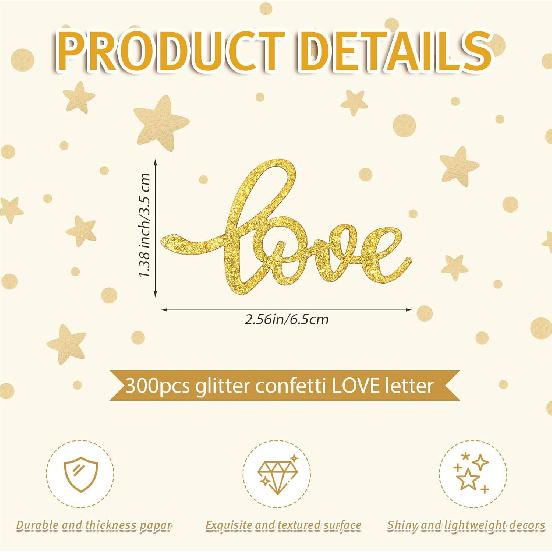 Sumind 100 Pieces Gold Wedding Table Confetti Love Glitter Confetti Engagement Party Table Paper Scatter Bridal Shower Decorations for Anniversary