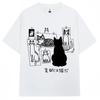 Japanese Funny Black Cat Anime Print T Shirt Men Women Fashion Vintage Harajuku T-shirts Oversized Cotton Casual T Shirts