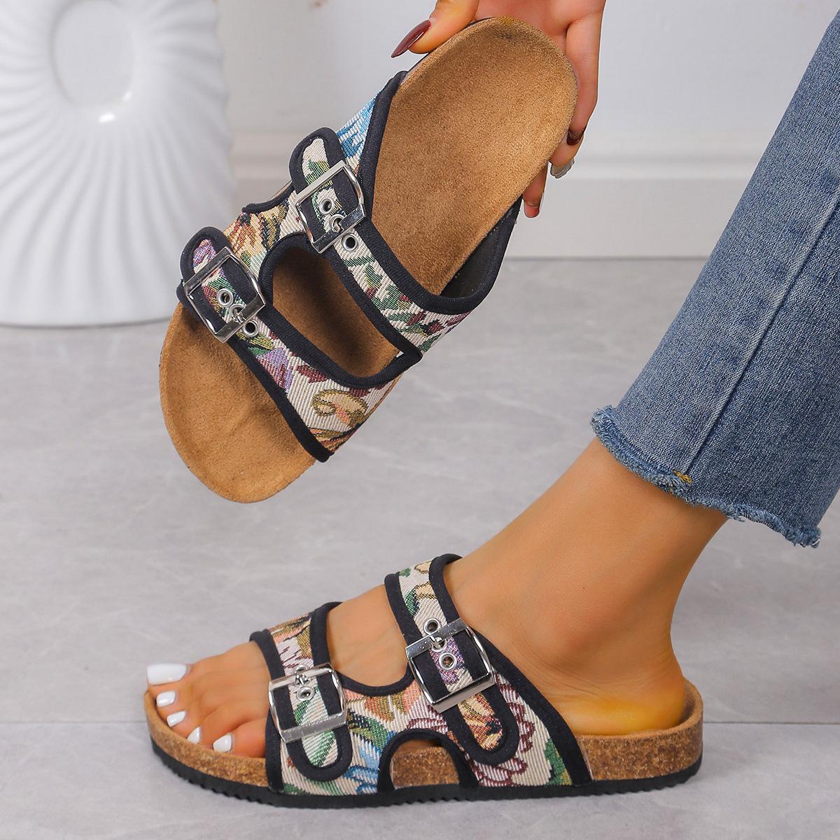 

2024 новые летние тапочки из пробки с толстым дном для мужчин и женщин, такие же пляжные тапочки большого размера с одной пуговицей 43